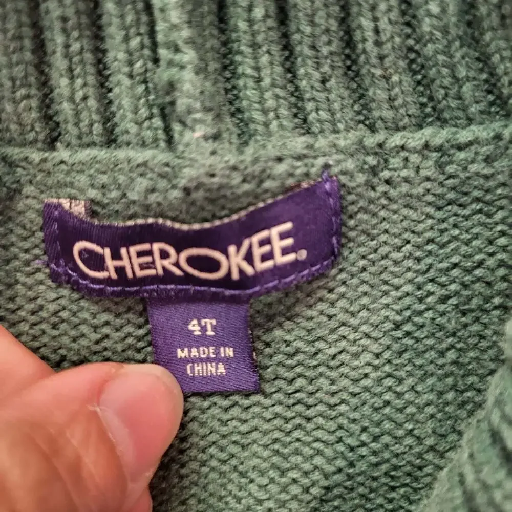 Cherokee Toddler Boys Green Moose Print Shawl Collar Cardigan Sweater